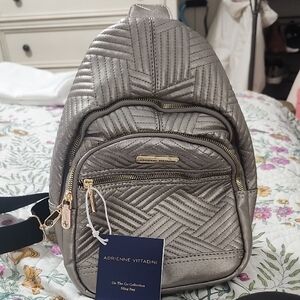Adrienne Vittadini Metallic Champagne Quilted Backpack Brand New!!